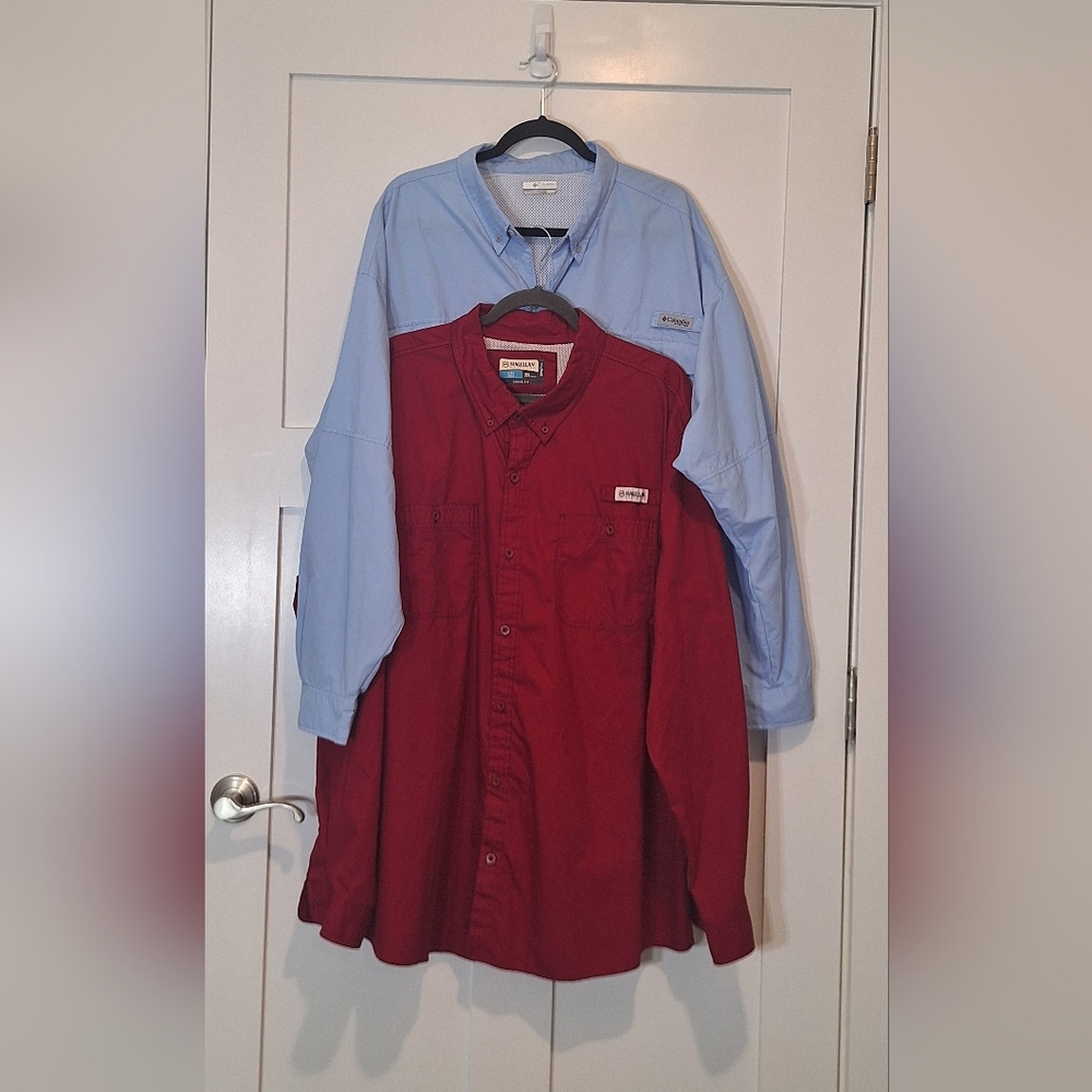 Columbia & Magellan Fishing Shirts Long Sleeves Size 3X Burgundy Light Blue